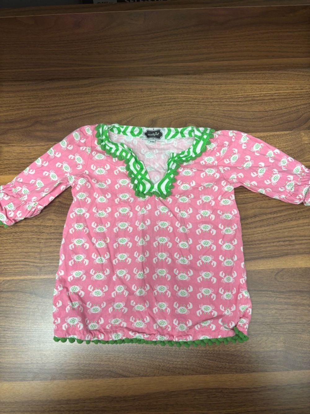 MudPie Pink and Green Crabs with pompoms Kids Swim Coverup